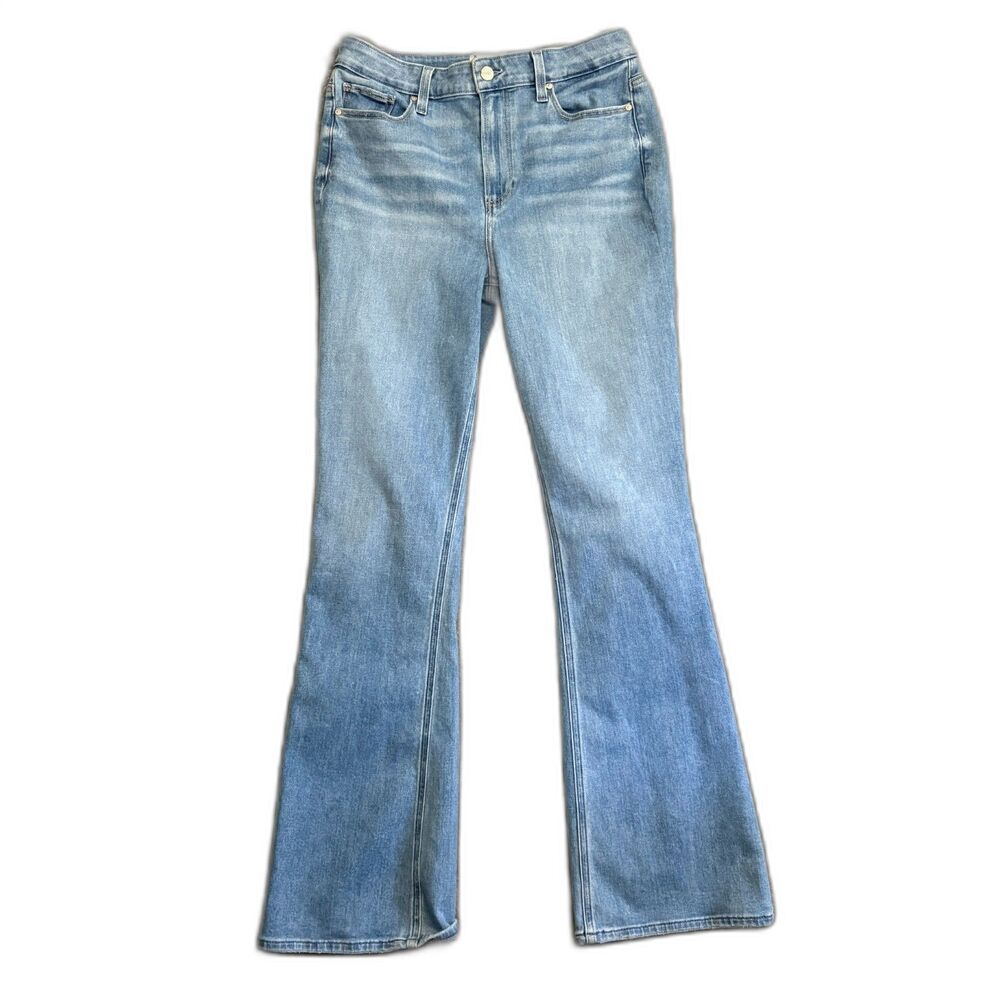 PAIGE High Rise Laurel Canyon Flare Jeans Light Wash Stretch Denim Size 30